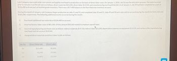 **Lott Company Production and Cost Analysis**

Lott Company employs a job order cost system and calculates overhead applied to production based on direct labor costs. As of January 1, 2020, Job 50 was the exclusive job in process. Costs incurred prior to this date were as follows: direct materials costing $23,200, direct labor of $13,920, and manufacturing overhead totaling $18,560. By this date, Job 49 was already completed at a cost of $104,400 and was part of the finished goods inventory. The Raw Materials Inventory account held a balance of $17,400.

**January Production Activity:**

During January, Lott Company initiated production on Jobs 51 and 52. Jobs 49 and 50 were completed and sold on account during the month for $141,520 and $183,280, respectively. Additional events during the month included:

1. Purchased additional raw materials costing $104,400 on account.
2. Incurred factory labor costs amounting to $81,200, which included $18,560 for employer payroll taxes.
3. Manufacturing overhead costs were incurred as follows:
   - Indirect materials: $19,720
   - Indirect labor: $23,200
   - Depreciation expense on equipment: $13,920
   - Other manufacturing overhead costs on account: $18,560

4. Direct materials and direct labor were assigned to jobs as outlined below:

   | Job No. | Direct Materials | Direct Labor |
   |---------|------------------|--------------|
   | 50      | $11,600          | $5,800       |
   | 51      | $45,240          | $29,000      |
   | 52      | $34,800          | $23,200      |

This detailed breakdown assists in understanding the allocation and flow of costs within Lott Company’s production for that period.