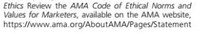 Ethics Review the AMA Code of Ethical Norms and
Values for Marketers, available on the AMA website,
https://www.ama.org/AboutAMA/Pages/Statement
