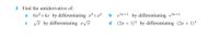 3 Find the antiderivative of:
a
6x²+4x by differentiating x³+x²
edz+1 by differentiating e3+1
Va by differentiating aVT
d (2x + 1)3 by differentiating (2x + 1)4
