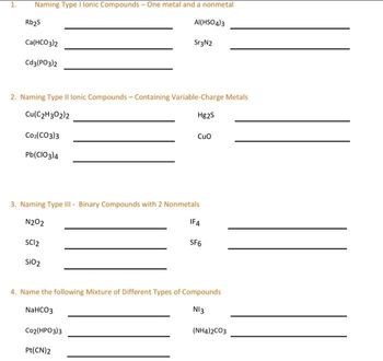 Answered: 1. Naming Type I lonic Compounds-One… | bartleby