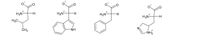 The image depicts the chemical structures of four amino acids in their zwitterionic forms. Each amino acid structure includes an amino group, a carboxyl group, and a distinctive side chain which defines the specific amino acid.

1. **First Structure**: 
   - **Amino Acid**: Isoleucine
   - **Details**: This structure features a branched alkyl side chain with a chiral center, composed of a methyl and ethyl group bonded to the main carbon chain.

2. **Second Structure**:
   - **Amino Acid**: Tryptophan
   - **Details**: The side chain includes an indole group, consisting of a bicyclic structure with a benzene ring fused to a five-membered nitrogen-containing pyrrole ring.

3. **Third Structure**:
   - **Amino Acid**: Phenylalanine
   - **Details**: This amino acid contains a benzyl side chain, characterized by a benzene ring connected to the main carbon chain.

4. **Fourth Structure**:
   - **Amino Acid**: Histidine
   - **Details**: The side chain features an imidazole ring, a five-membered ring containing two nitrogen atoms, which can participate in various chemical reactions due to its heterocyclic nature.

In all four structures, the amino group is protonated and the carboxyl group is deprotonated, forming the zwitterionic state typical at physiological pH.