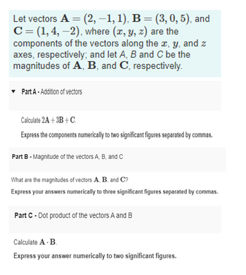 Answered: Let Vectors A = (2, −1, 1), B = (3, 0,… | Bartleby