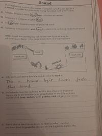 a) A higher frequency means (more fewer) vibrations per second.
a second. Complete the sentences by circling the correct word in the brackets.
The frequency of a sound is the number of complete waves that pass a point in
Sound
b) Frequency is a measure of (pitch hertz
C) A (high/ low ) frequency means a high-pitched sound.
d) Frequency is measured in ( pitch Ahertz)
which is the number of vibrations per second.
When RussellL was standing on a cliff, he saw some dynamite being set
off in the quarry below. A few seconds later, he heard a huge explosion.
Russell
South side
North side
KABLOOEY
a) Why did Russell see the dynamite explode before he heard it?
because leght.
travels faster
This
than.
Sound.
b) Just before he heard the explosion, he felt a faint vibration in the ground.
Explain why he felt vibrations in the ground before he heard the explosion.
Use the words dense, medium, faster, particles, solid and gas in your answer.
c) Shortly after he heard the explosion, he heard an echo. Use what
you know about the properties of sound and the diagram to explain why.
