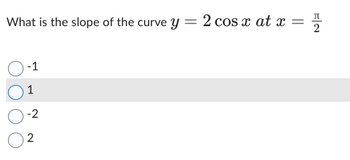 What is the slope of the curve y
O-1
1
-2
2
= 2 cos x at x =
2