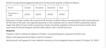 Answered: ACME Incorporated budgeted production… | bartleby