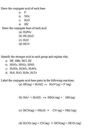 Answered: Draw the conjugate acid of each base a)… | bartleby