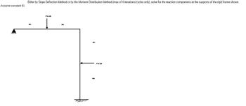 Assume constant El.
Either by Slope Deflection Method or by the Moment Distribution Method (max of 4 iterations/cycles only), solve for the reaction components at the supports of the rigid frame shown.
3m
P in KN
3m
4m
4m
PinkN
