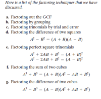 Answered: Here Is A List Of The Factoring… | Bartleby