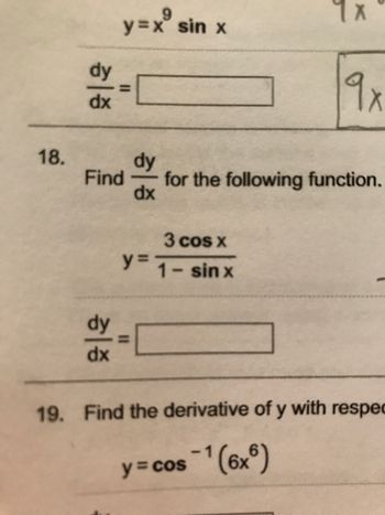 Answered: 18. Dy Dx 기 9 Y=x Sin X Find Dx || Dy… | Bartleby