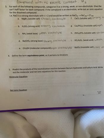 Answered: c. NH3 (weak base) weak electrolyte NH | bartleby