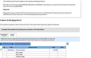 Answered: Ries, Bax, and Thomas invested $26,000,… | bartleby