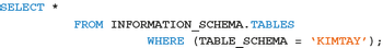 ### SQL Query for Retrieving Tables from a Specific Schema

The following SQL query is used to retrieve the list of all tables within a specific schema in a database. This can be particularly useful for database administrators and developers who need to understand the structure of the database they are working with.

```sql
SELECT * 
FROM INFORMATION_SCHEMA.TABLES 
WHERE (TABLE_SCHEMA = 'KIMITAY');
```

#### Explanation:

1. **SELECT * :**
   - The `SELECT` statement in SQL is used to select data from a database.
   - The `*` denotes that we are selecting all columns from the tables.

2. **FROM INFORMATION_SCHEMA.TABLES:**
   - `INFORMATION_SCHEMA` is a system database that holds metadata about the database objects (such as tables, columns, and routines).
   - `TABLES` is a view under the `INFORMATION_SCHEMA` that provides information about all tables across schemas in the database.

3. **WHERE (TABLE_SCHEMA = 'KIMITAY'):**
   - This `WHERE` clause filters the results to only include tables that belong to the schema named 'KIMITAY'.
   - `TABLE_SCHEMA` is a column in the `TABLES` view that specifies the schema name to which the table belongs.

#### Key Points to Remember:

- **`INFORMATION_SCHEMA.TABLES`:** This view is essential for querying metadata about tables. It contains columns like `TABLE_NAME`, `TABLE_TYPE`, and `TABLE_SCHEMA`.
- **Filtering by `TABLE_SCHEMA`:** When you want to focus on a specific schema, always use the `WHERE` clause to filter results accurately.

Utilizing such SQL queries effectively can help in managing and navigating large databases efficiently.