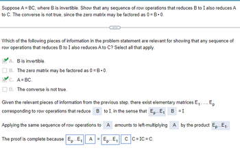 Answered: Suppose A = BC, Where B Is Invertible.… | Bartleby