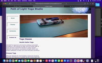 ```html
<h1>Path of Light Yoga Studio</h1>

<img src="yoga_mat_image.jpg" alt="Yoga mat with blanket and strap on a wooden floor">

<nav>
    <ul>
        <li><a href="#home">Home</a></li>
        <li><a href="#classes">Classes</a></li>
        <li><a href="#schedules">Schedules</a></li>
        <li><a href="#contact">Contact Us</a></li>
    </ul>
</nav>

<section id="yoga-classes">
    <h2>Yoga Classes</h2>

    <article>
        <h3>Gentle Hatha Yoga</h3>
        <p>Intended for beginners and anyone wishing a grounded foundation in the practice of yoga, this 60 minute class of poses and slow movement focuses on asana (proper alignment and posture), pranayama (breath work), and guided meditation to foster your mind and body connection.</p>
    </article>

    <article>
        <h3>Vinyasa Yoga</h3>
        <p>Although designed for intermediate to advanced students, beginners are welcome to sample this 60 minute class that...</p>
    </article>
</section>
```

**Explanation:**
- A navigation panel is present on the left side with links to "Home," "Classes," "Schedules," and "Contact Us."
- An image of a yoga mat, blanket, and strap on a wooden floor emphasizes the studio’s atmosphere.
- The "Yoga Classes" section introduces "Gentle Hatha Yoga," describing it as a 60-minute session focused on alignment, breath work, and meditation for beginners. Another class, "Vinyasa Yoga," is also listed, intended for more advanced students, but inviting beginners to try it.