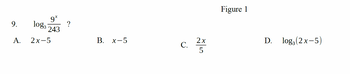 9.
9*
log3 ?
243
A. 2x-5
B. x-5
2x
C.
5
Figure 1
D. log (2x-5)