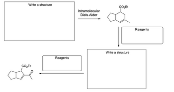 Write a structure
CO₂Et
Reagents
Intramolecular
Diels-Alder
CO₂Et
Write a structure
Reagents