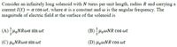 Consider an infinitely long solenoid with N turns per unit length, radius R and carrying a
current I(t) = a cos wt, where a is a constant and w is the angular frequency. The
magnitude of electric field at the surface of the solenoid is
(A)H,NRwa sin wt
(B) -H,WNR cos wt
(C) HọNRwa sin wt
(D) µowNR cos wt
