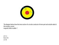 b
r
The diagram below show the inner section of a circular conductor of inner part and outside radius b
this transfer current.
magnetic field at radial=?
a) r< a
b) a<r<b
c) r>b
