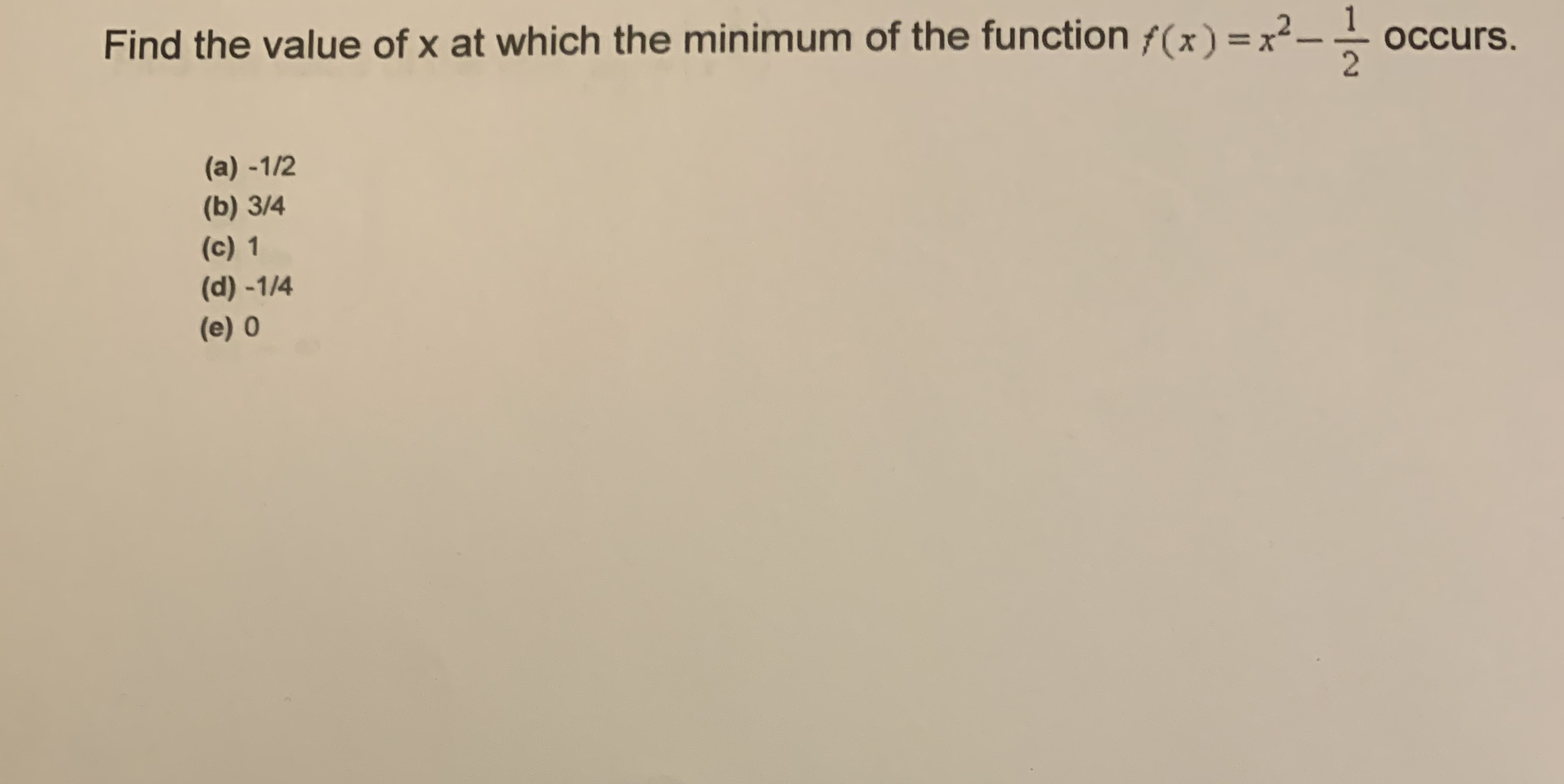 Find the value of x at which the minimum of the function f(x) = x?
Occurs.
