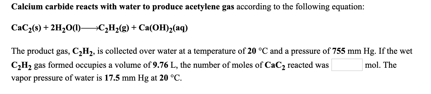 Answered Calcium carbide reacts with water to bartleby