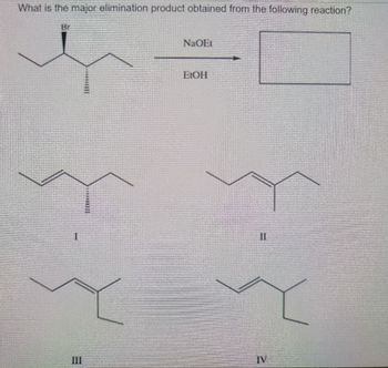 What is the major elimination product obtained from the following reaction?
Br
NaOEL
EtOH