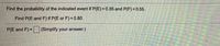 Find the probability of the indicated event if P(E)= 0.35 and P(F) = 0.55.
Find P(E and F) if P(E or F) = 0.80
P(E and F) =| (Simplify your answer.)
