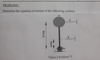 PROBLEM1:
Determine the equation of motion of the following systems:
L=1m
a=0.2m
W
k
wwwww
ke
H
Figure 3-Problem 1-3