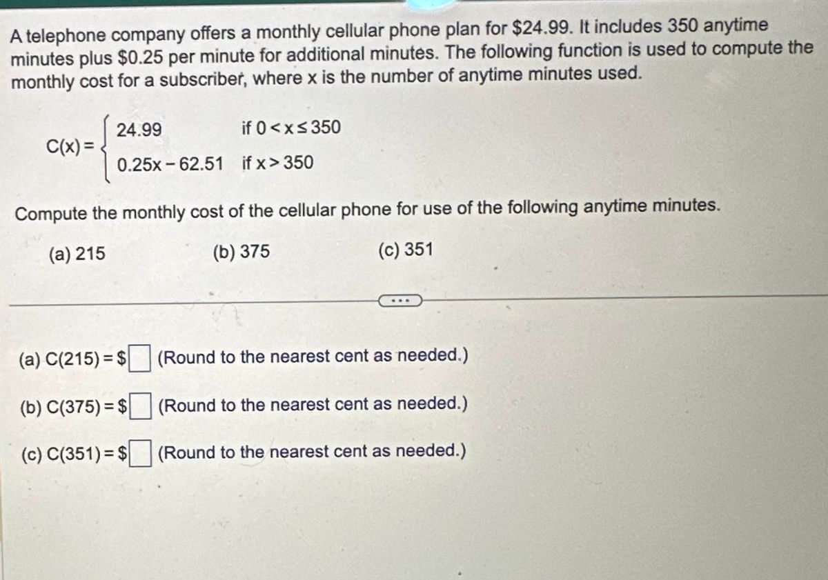 a telephone company offers a monthly cellular