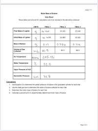 Answered: CHEM 1111 Molar Mass of Butane Data… | bartleby