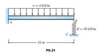 w=4 kN/m
K= 40 kN/m
10 m
P9.21
