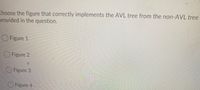 Choose the figure that correctly implements the AVL tree from the non-AVL tree
provided in the question.
OFigure 1
Figure 2
O Figure 3
Figure 4
