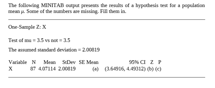 Answered: The Following MINITAB Output Presents… | Bartleby