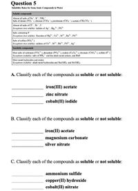 Answered: Soluble compounds Almost all salts of… | bartleby