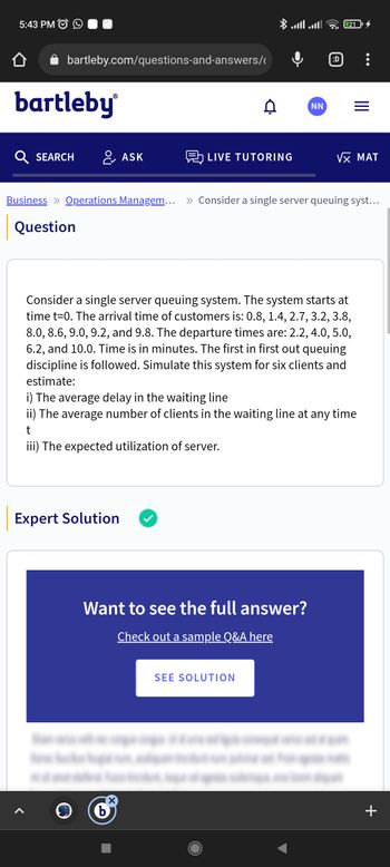 Answered Consider A Single Server Queuing Bartleby 9522