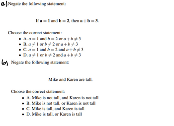 Answered: A)Negate The Following Statement: If A… | Bartleby