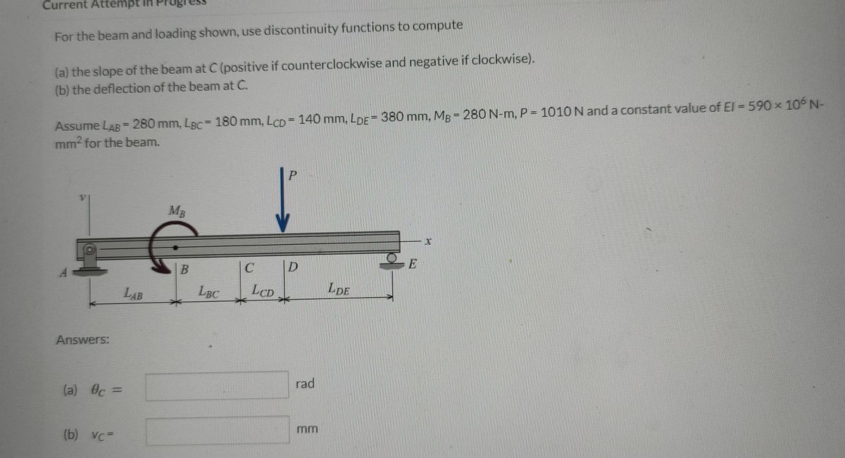 Solved) - For the beam and loading shown, use discontinuity functions to  (2 Answers)