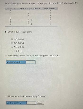 Answered: B. What Is The Critical Path?… | Bartleby