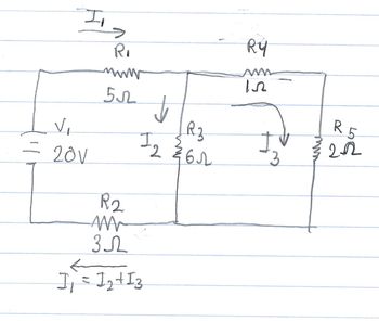 I₁
Ri
www
5
RY
15
↓
R5
R3
22
V₁
I2 26л
3
20V
R2
АМ
ЗЛ
I₁ = 12 + 13