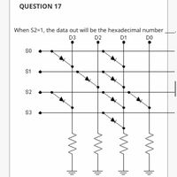 QUESTION 17
When S2=1, the data out will be the hexadecimal number
D3
D2
D1
DO
S1
S2
S3
투
두
