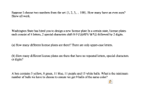 Suppose I choose two numbers from the set {1, 2, 3,... 100}. How many have an even sum?
Show all work.
