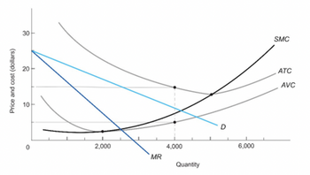 Price and cost (dollars)
30
20
10
2,000
MR
4,000
Quantity
D
6,000
SMC
ATC
AVC