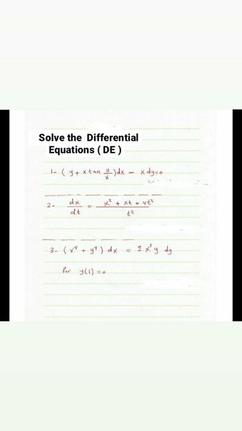 Answered Solve The Differential Equations De 1… Bartleby