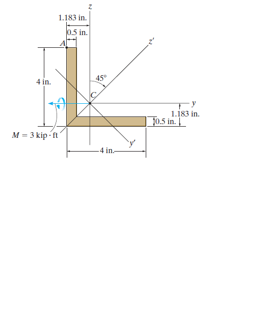 1.183 in.
0.5 in.
4 in.
45°
1.183 in.
f0.5 in. |
M = 3 kip - ft
-4 in.-
