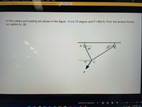 che Internet can contain viruses. Unless you need to edit, it's safer to stay in Protected View.
O Present in Teams
Enable Editing
Share
5-The cables and loading are shown in the figure. If a is 75 degree and P =400 N. Find the tension forces
on cables Ac ,Bc
25
45
75°
C
Opening file in Protected View
品
11:45 AM

