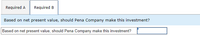 Required A
Required B
Based on net present value, should Pena Company make this investment?
Based on net present value, should Pena Company make this investment?
