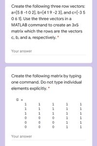 Answered Create the following three row vectors bartleby