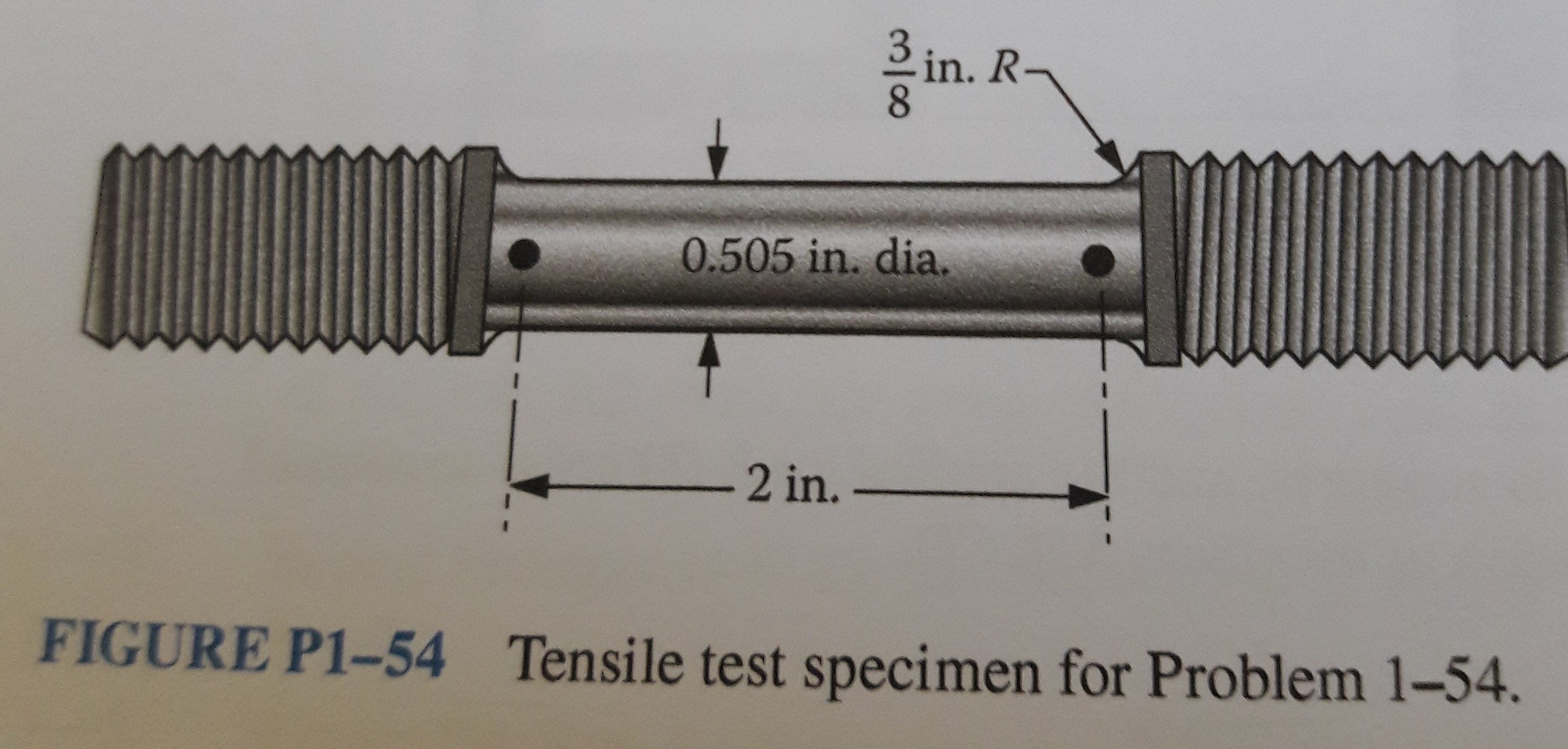 in. R
0.505 in. dia.
2 in.
FIGURE P1-54
Tensile test specimen for Problem 1-54.
3/8
