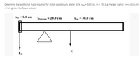 Determine the additional mass required for stable equilibrium. Meter stick: Xcm = 50.0 cm, m = 150.0 g. Hanger clamp: x= +0.0 cm, m
= 16.5 g. (see the figure below)
Xce 0.0 cm
Xfulcrum = 20.0 cm
Xcm = 50.0 cm
Foc
Fe