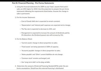 Answered: Part B: Financial Planning - Pro Forma… | bartleby