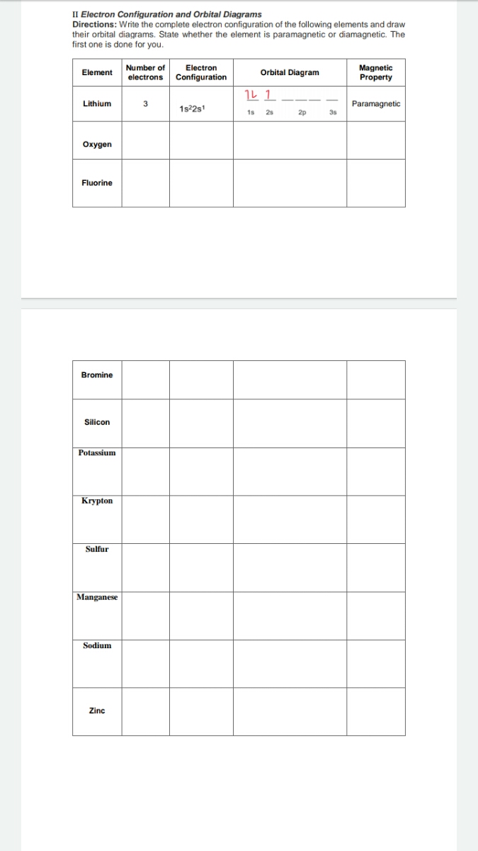 diamagnetic electron configuration